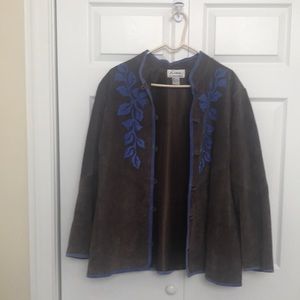 Linea By Louis Dell'Olio Brown & Blue Leather Jacket.  Size 1X